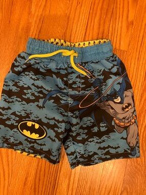 Batman Blue and Yellow Kids Swim Shorts with Graphic Bat Signal